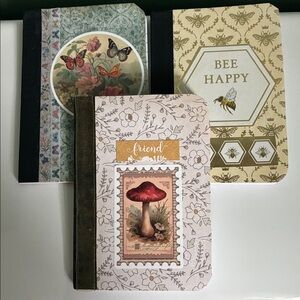Decorative Altered Mini Notebook Set - Bee Happy, Floral, and Mushroom Designs